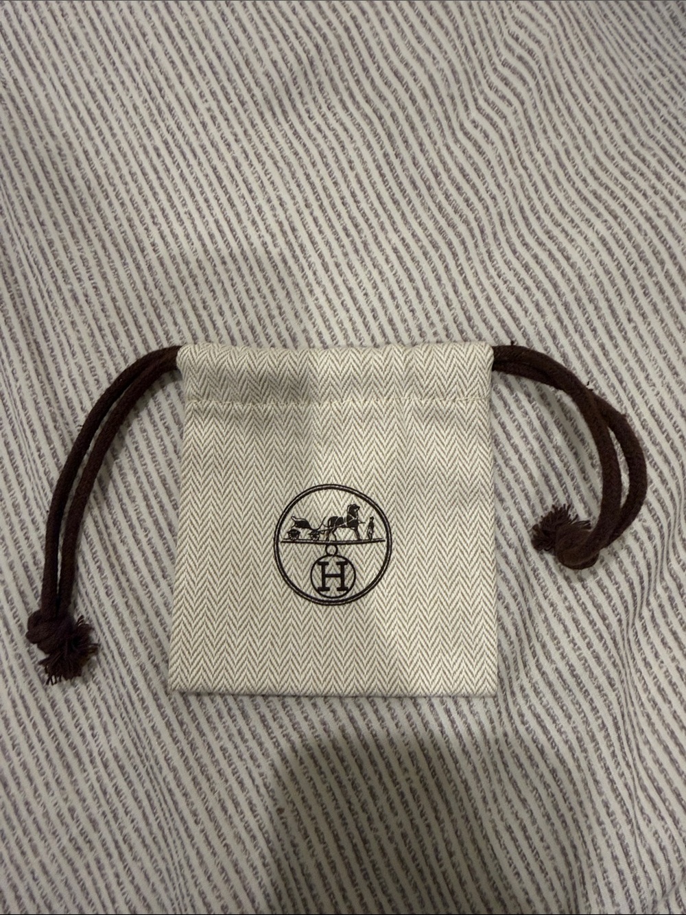 Hermes Cream Drawstring Jewelry Pouch with Brown Cord